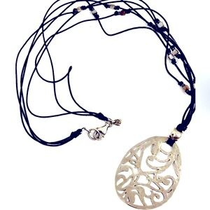 Silpada Vintage Sterling Silver Filagree with Sterling Beaded Corded Necklace